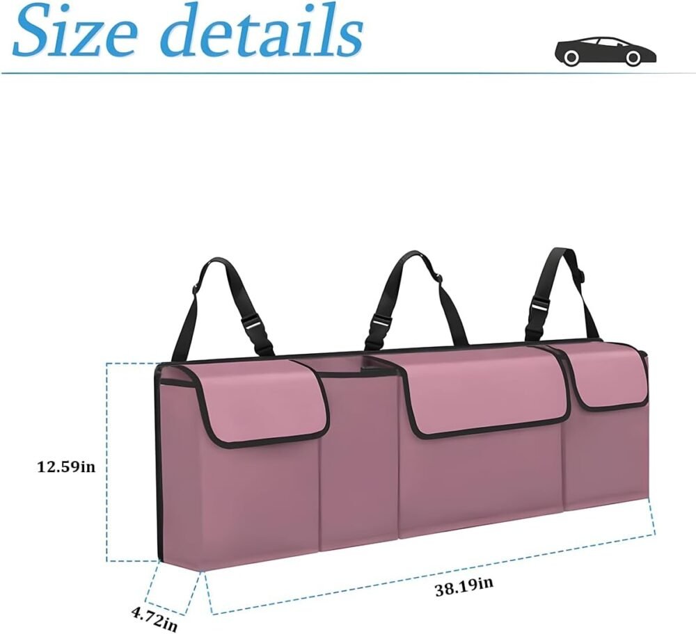 Car Trunk Organizer, Backseat Hanging Large Storage with Adjustable Straps, Waterproof Collapsible Cargo Bag with 4 Pockets, Sturdy Space Saver Frees Trunk Floor for SUV, Truck, MPV - Image 2