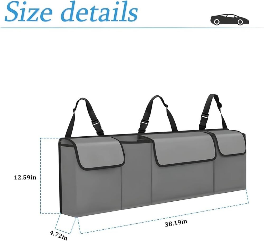 Car Trunk Organizer, Backseat Hanging Large Storage with Adjustable Straps, Waterproof Collapsible Cargo Bag with 4 Pockets, Sturdy Space Saver Frees Trunk Floor for SUV, Truck, MPV - Image 2
