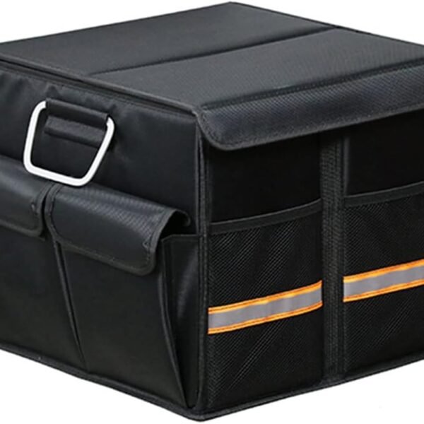 Car Trunk Organizer - Collapsible Trunk Organizer with Foldable Cover Aluminium Alloy Handle Reflective Strip for Auto, SUV, Truck, Minivan (S Black)