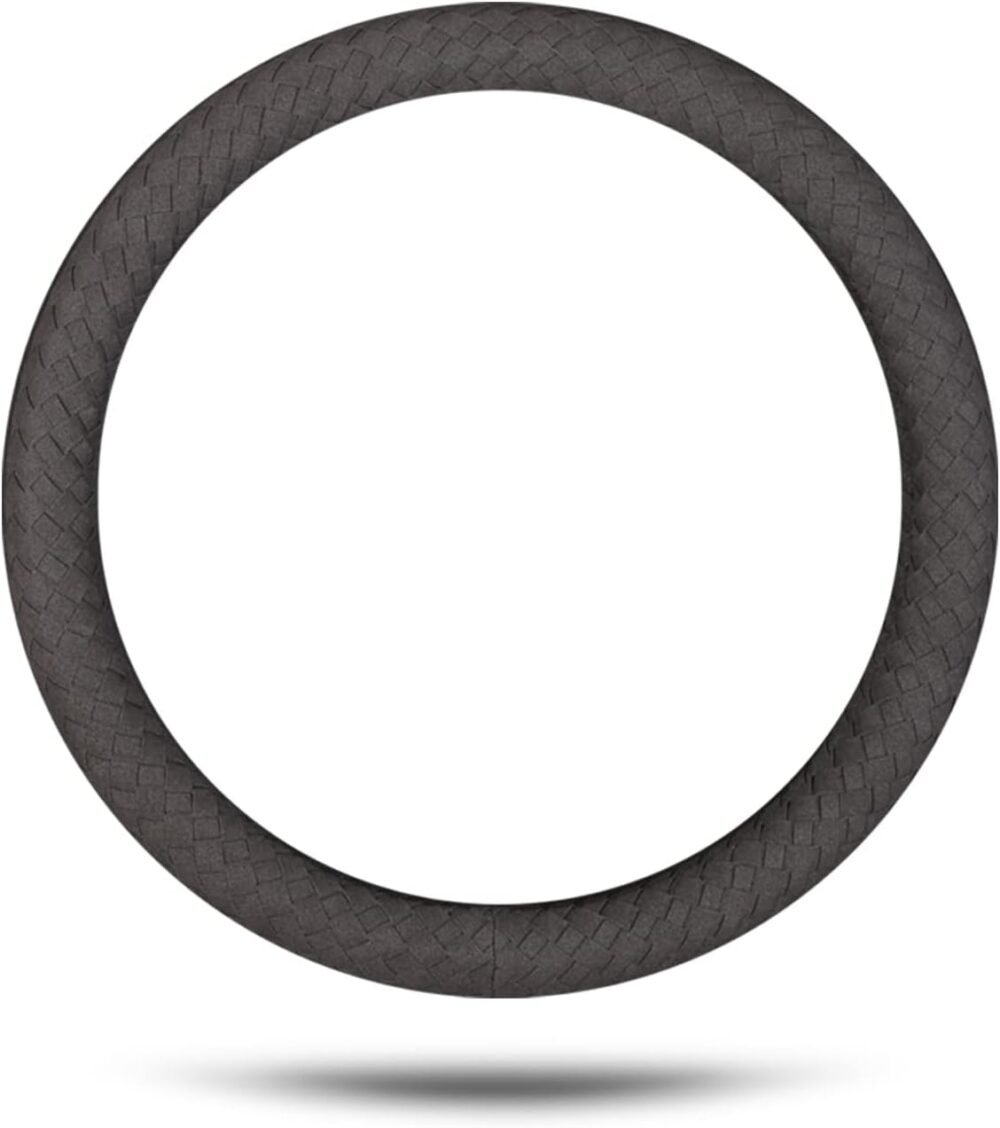 Braided Steering Wheel Cover (Round): Microfiber Suede Material, Warm for Winter Use, Sporty Style, Protective Cover, Non-slip, Breathable, Stylish Design — 38cm (15-inch) — Blue & Red Color Scheme