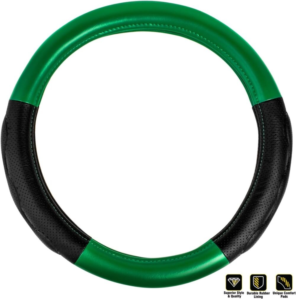 18-Inch Steering Wheel Cover – Solid Green with Black Comfort Grip Pads - Image 2