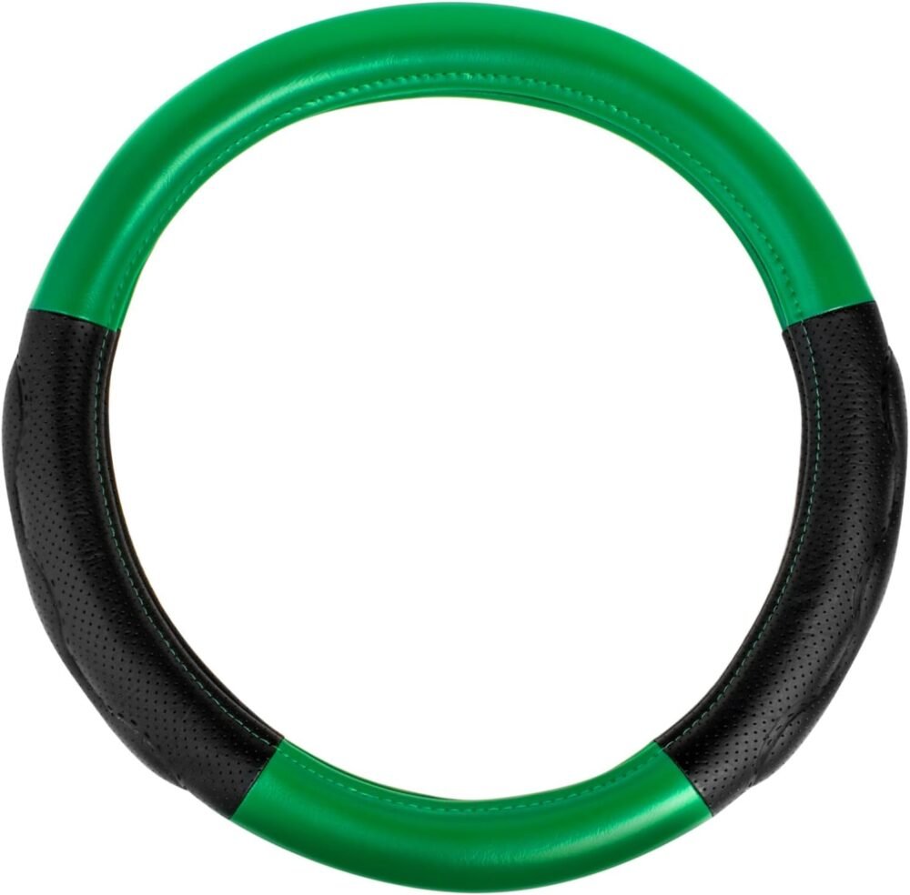 18-Inch Steering Wheel Cover – Solid Green with Black Comfort Grip Pads