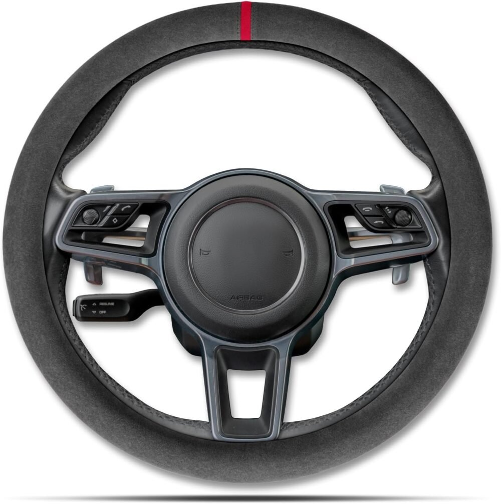 Car Steering Wheel Cover: Non-slip, Comfortable Grip, Breathable, Durable, Full-Coverage, Universal Car Interior Accessory — Black (with Blue Marker) — Standard Model