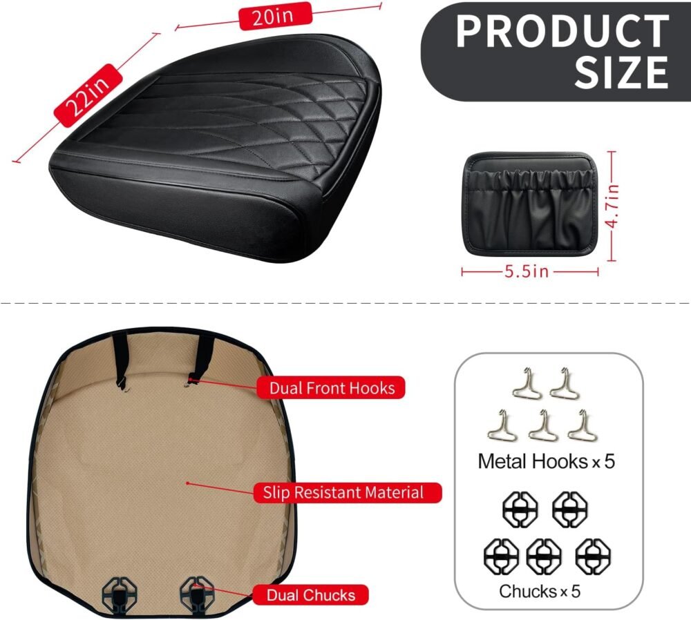 2 Pack Leather Front Car Seat Cover Bottom Car Seat, Universal Anti-Slip Driver Car Seat Protectors with Storage Pocket, Waterproof Bottom Auto Seat Cushion Pad Mat for Most Vehicles(Black) - Image 2