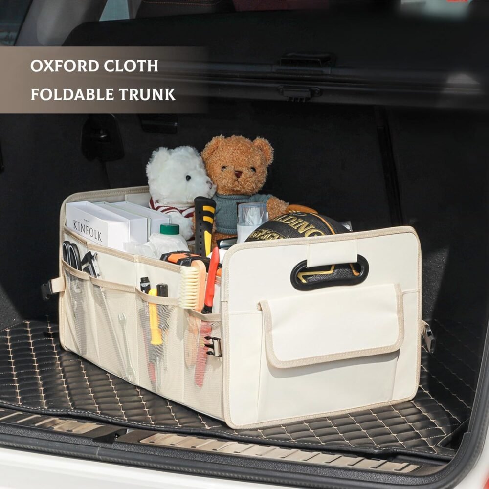 Car Trunk Organizer, Car Organizers and Storage Collapsible Multi Compartment Container Box, Adjustable Car Accessories for SUV Sedan Truck, Standard Size, Beige - Image 2