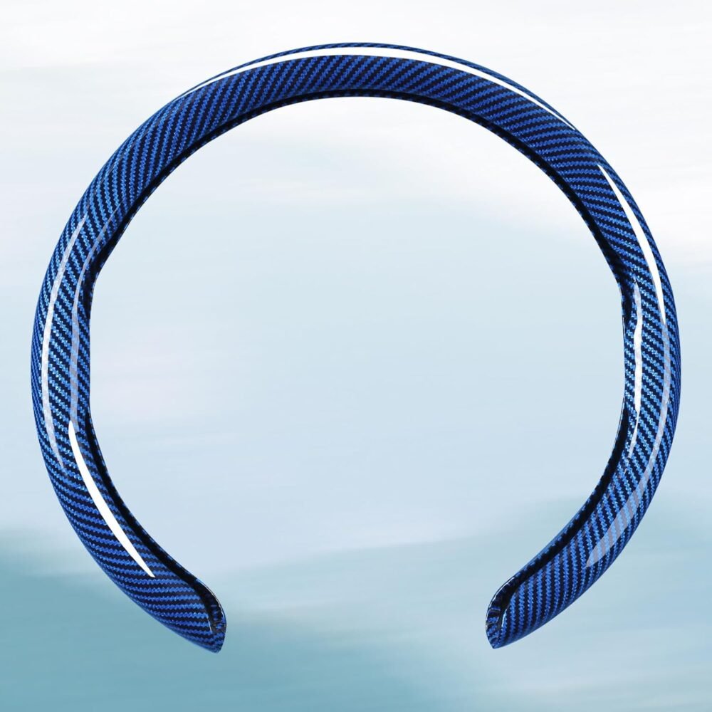 Car Steering Wheel Cover — Glossy Carbon Fiber Style, Non-Slip Steering Wheel Wrap, Universal Fit for 14.5–15 Inch Steering Wheels, Interior Protection Accessory (Blue)
