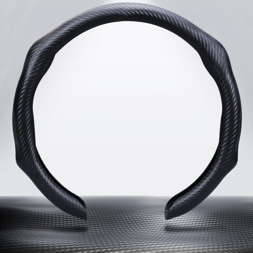 Car Steering Wheel Cover – Carbon Fiber Steering Wheel Protector, 5D Sporty Non-Slip Design, Comfortable & Breathable Interior Accessory, Universal Fit for 14.5–15 Inch Steering Wheels