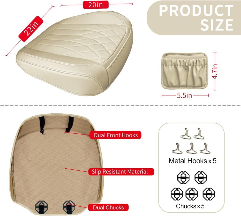 2 Pack Leather Front Car Seat Cover Bottom Car Seat, Universal Anti-Slip Driver Car Seat Protectors with Storage Pocket, Waterproof Bottom Auto Seat Cushion Pad Mat for Most Vehicles(Beige) - Image 2