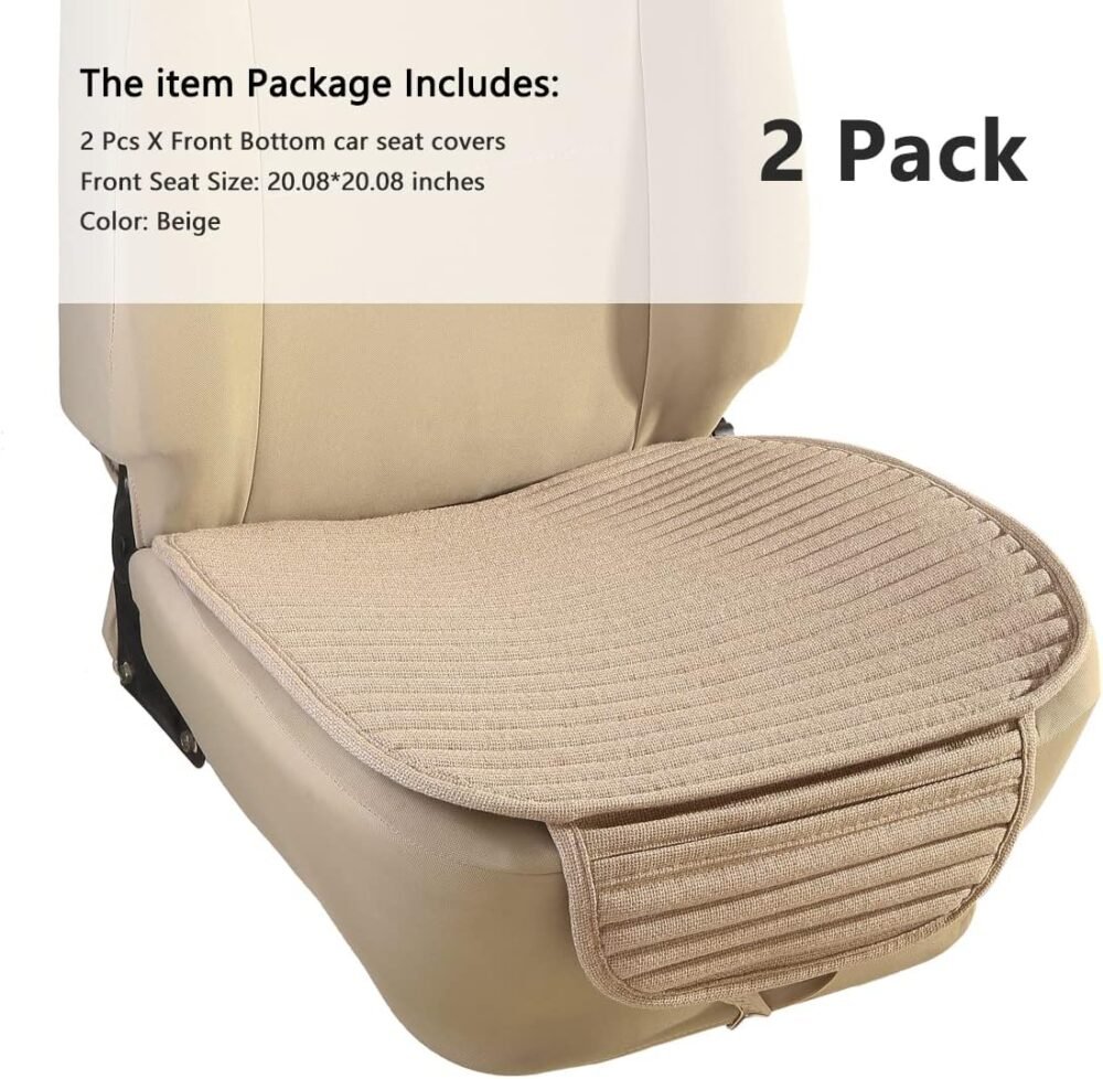 Car Seat Covers,2Pack Bottom Car Seat Pads Cushions for Automobiles,Buckwheat Hulls Universal Leather Car Seat Protector Ventilated Driver seat Cover(2PC Beige Front Seat) - Image 2