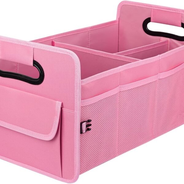 Car Trunk Organizer, Car Organizers and Storage Collapsible Multi Compartment Container Box, Adjustable Car Accessories for SUV Sedan Truck, Standard Size, Pink