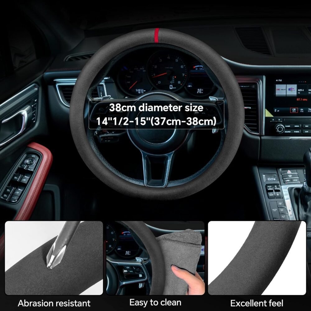 Car Steering Wheel Cover: Non-slip, Comfortable Grip, Breathable, Durable, Full-Coverage, Universal Car Interior Accessory — Black (with Blue Marker) — Standard Model - Image 2