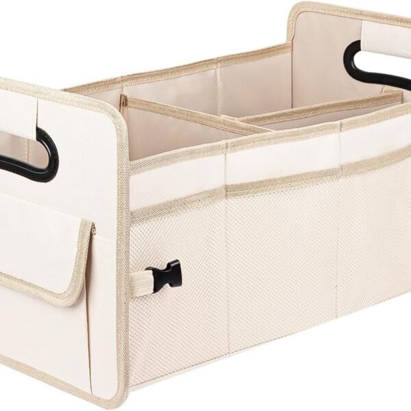Car Trunk Organizer, Car Organizers and Storage Collapsible Multi Compartment Container Box, Adjustable Car Accessories for SUV Sedan Truck, Standard Size, Beige