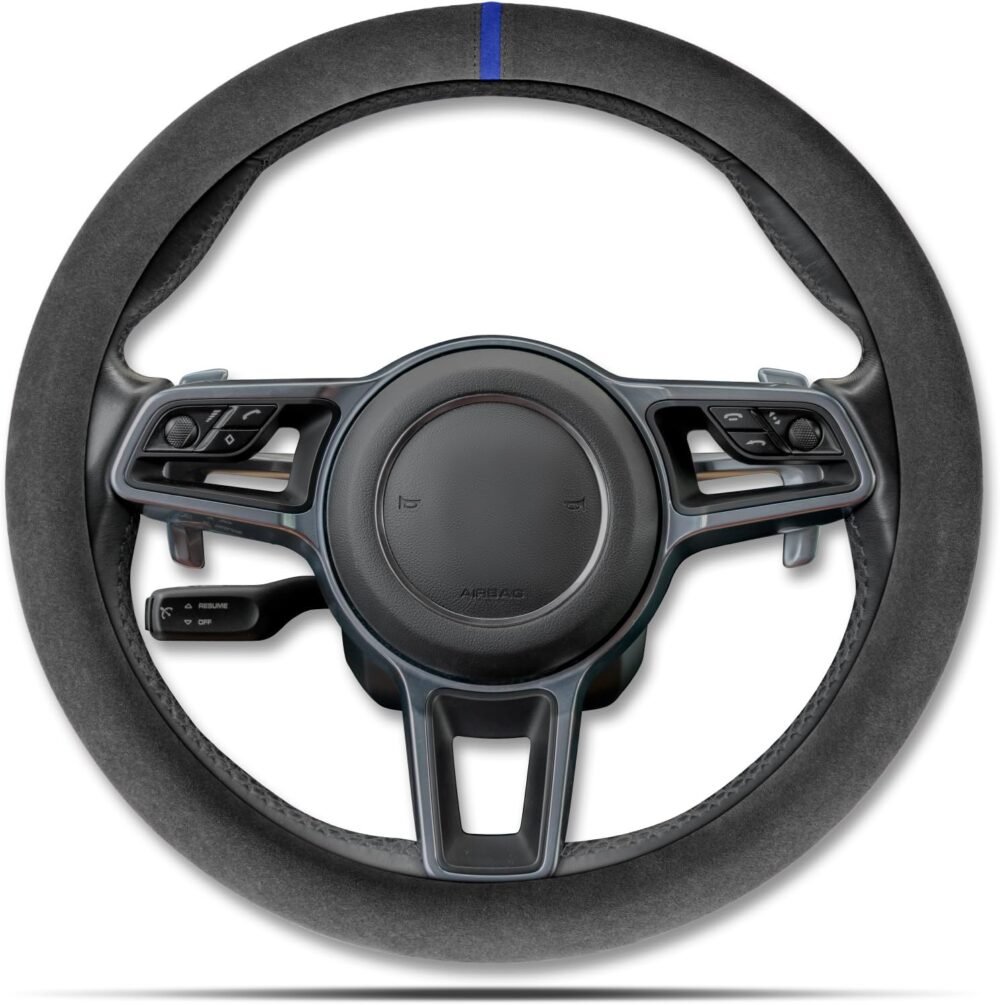 Car Steering Wheel Cover: Non-slip, Comfortable Grip, Breathable, Durable, Full-Coverage, Universal Car Interior Accessory — Black (with Yellow Marker) — Standard Model