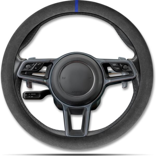 Car Steering Wheel Cover: Non-slip, Comfortable Grip, Breathable, Durable, Full-Coverage, Universal Car Interior Accessory — Black (with Yellow Marker) — Standard Model