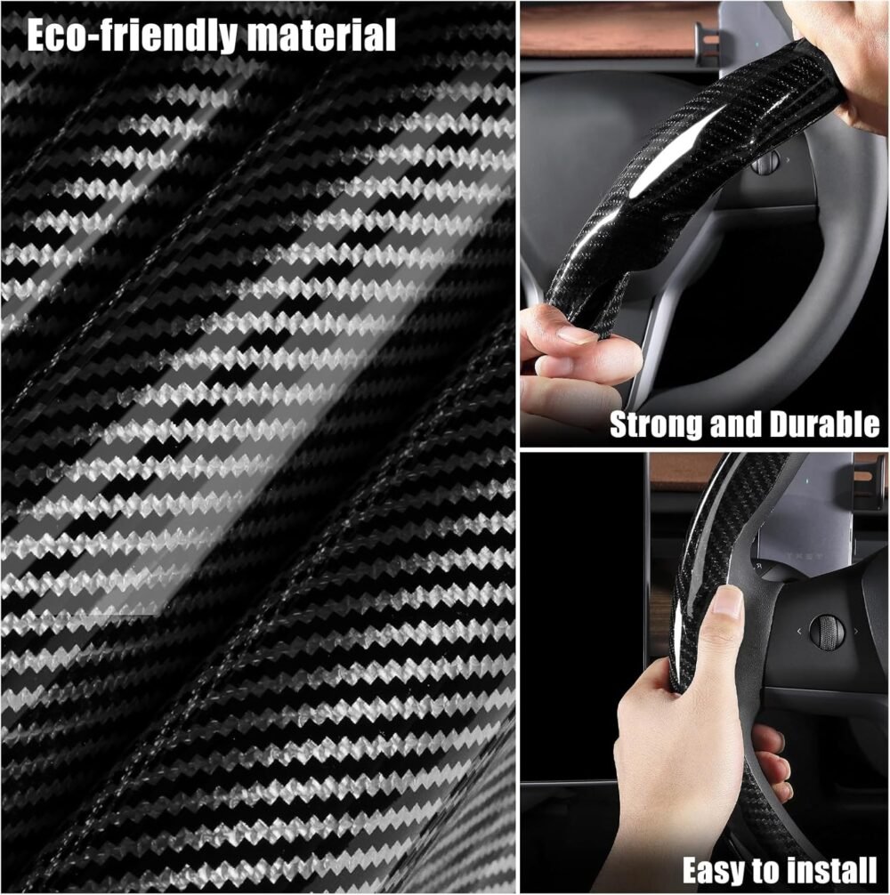 Car Steering Wheel Cover — Glossy Carbon Fiber Style, Non-Slip Steering Wheel Wrap, Universal Fit for 14.5–15 Inch Steering Wheels, Interior Protection Accessory (Black) - Image 2