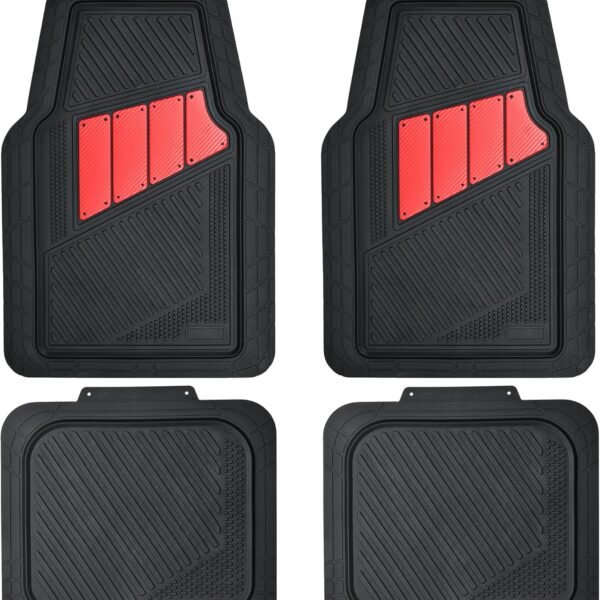 Heavy Duty Rubber Floor Mats 4-Piece Car Mat Set - Universal Waterproof Carbon Fiber Floor Mats for Car SUV Truck, Durable All-Weather Mats(Black and Red)