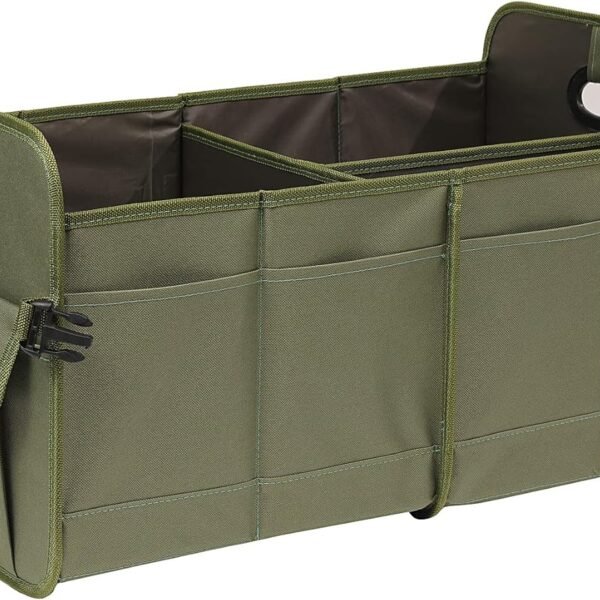 Car Trunk Organizer, Green, Foldable, Non-slip, Adjustable, Multiple Compartments, 600D Oxford Cloth Material