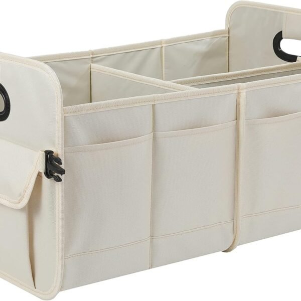 Car Trunk Organizer Car Storage Organizer Collapsible Multi Compartment Car Organizer Adjustable Straps for SUV(Beige)