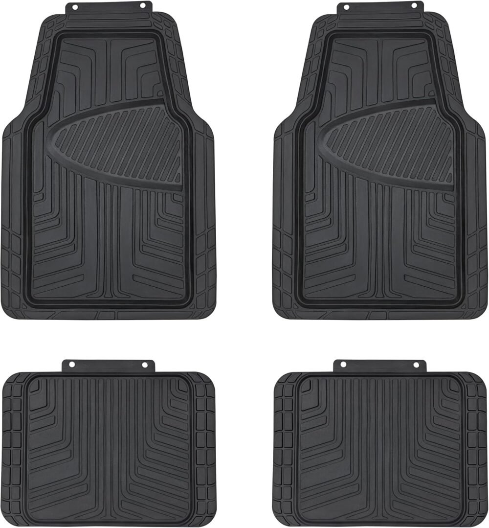 4-Piece Premium Rubber Floor Mat for Cars, SUVs and Trucks, All Weather Protection, Universal Trim to Fit, Black