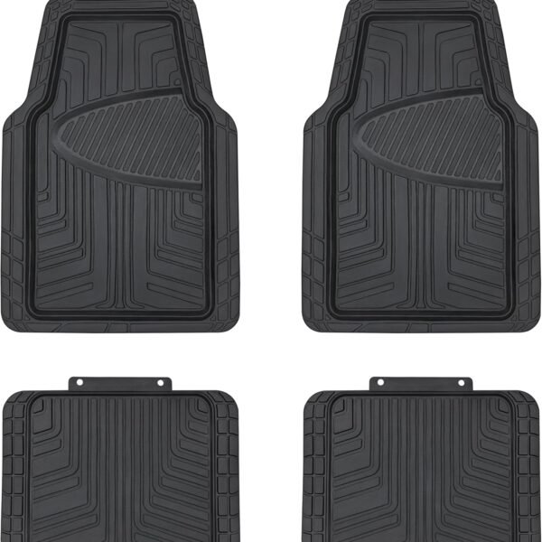 4-Piece Premium Rubber Floor Mat for Cars, SUVs and Trucks, All Weather Protection, Universal Trim to Fit, Black