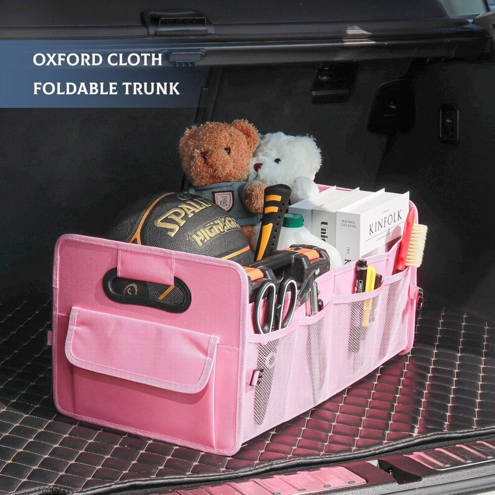Car Trunk Organizer, Car Organizers and Storage Collapsible Multi Compartment Container Box, Adjustable Car Accessories for SUV Sedan Truck, Standard Size, Pink - Image 2
