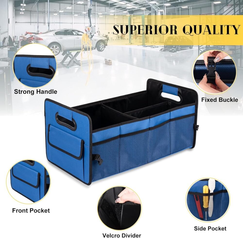 Car Trunk Organizer, Car Organizers and Storage Collapsible Multi Compartment Container Box, Adjustable Car Accessories for SUV Sedan Truck, Standard Size, Blue - Image 2