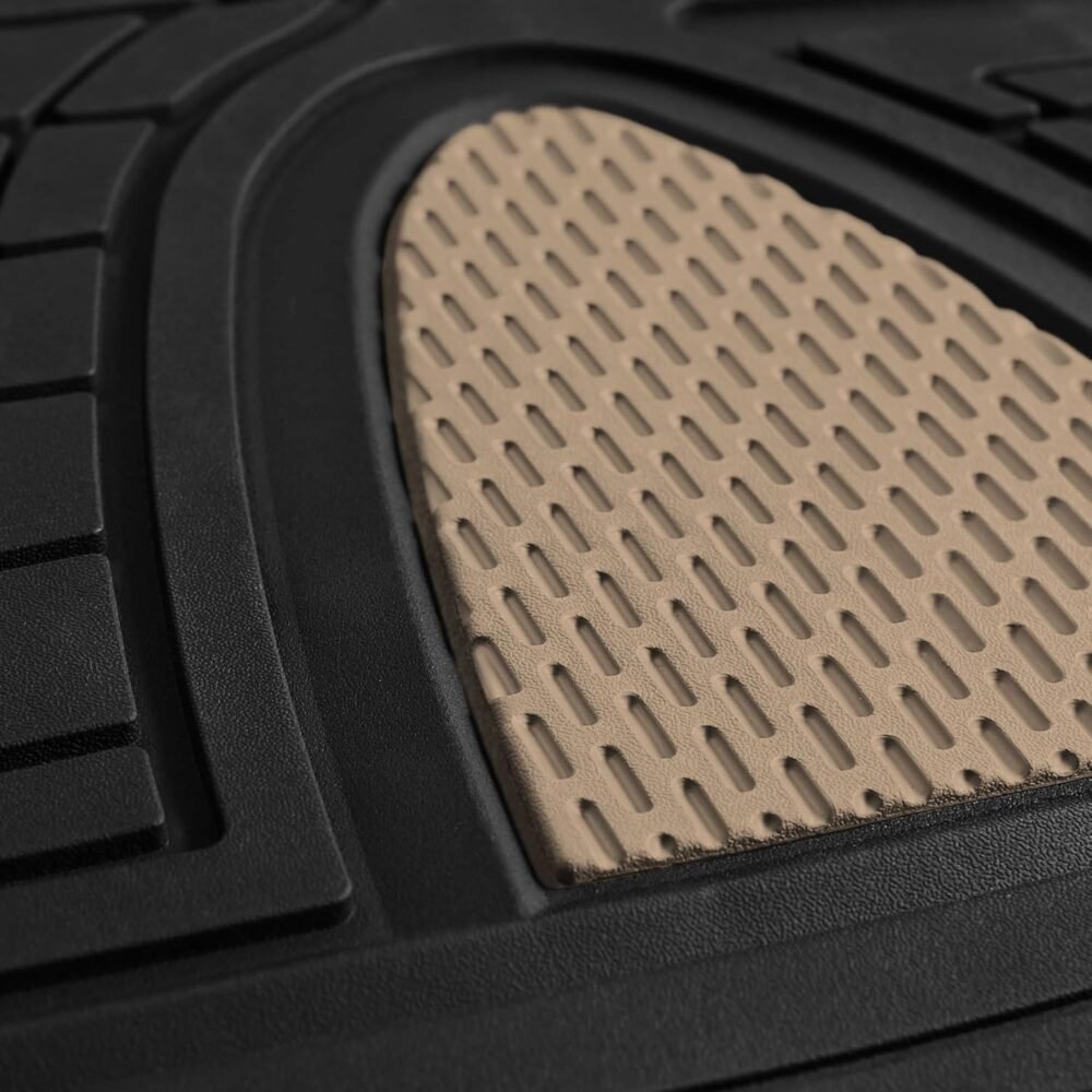 Tall Channel Trimmable All Weather Rubber Full Set Car Floor Mats (Beige) w. Trimmable All-Season Cargo Liner (Black) - Universal Fit for Cars Trucks and SUVs - Image 2