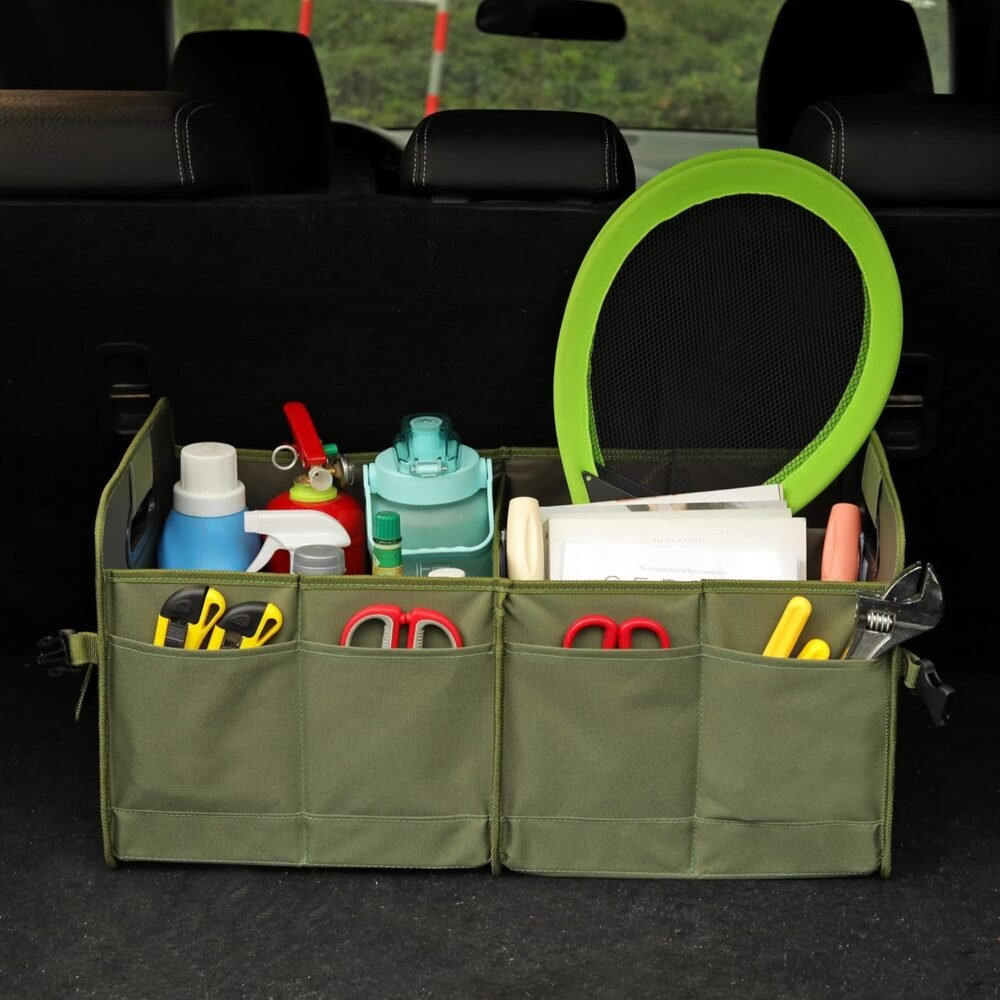 Car Trunk Organizer, Green, Foldable, Non-slip, Adjustable, Multiple Compartments, 600D Oxford Cloth Material - Image 2