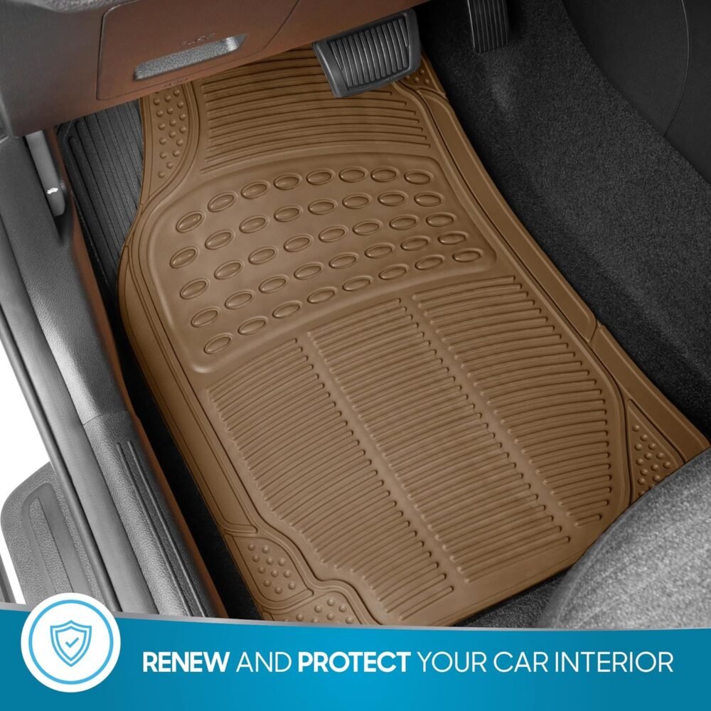 Floor Mats for Cars Trucks SUV, 3-Piece All-Weather Car Mats with Universal Fit Design, Durable Car Floor Mats with Capture Ridges, Waterproof Rubber Floor Mats for Cars (Beige) - Image 2