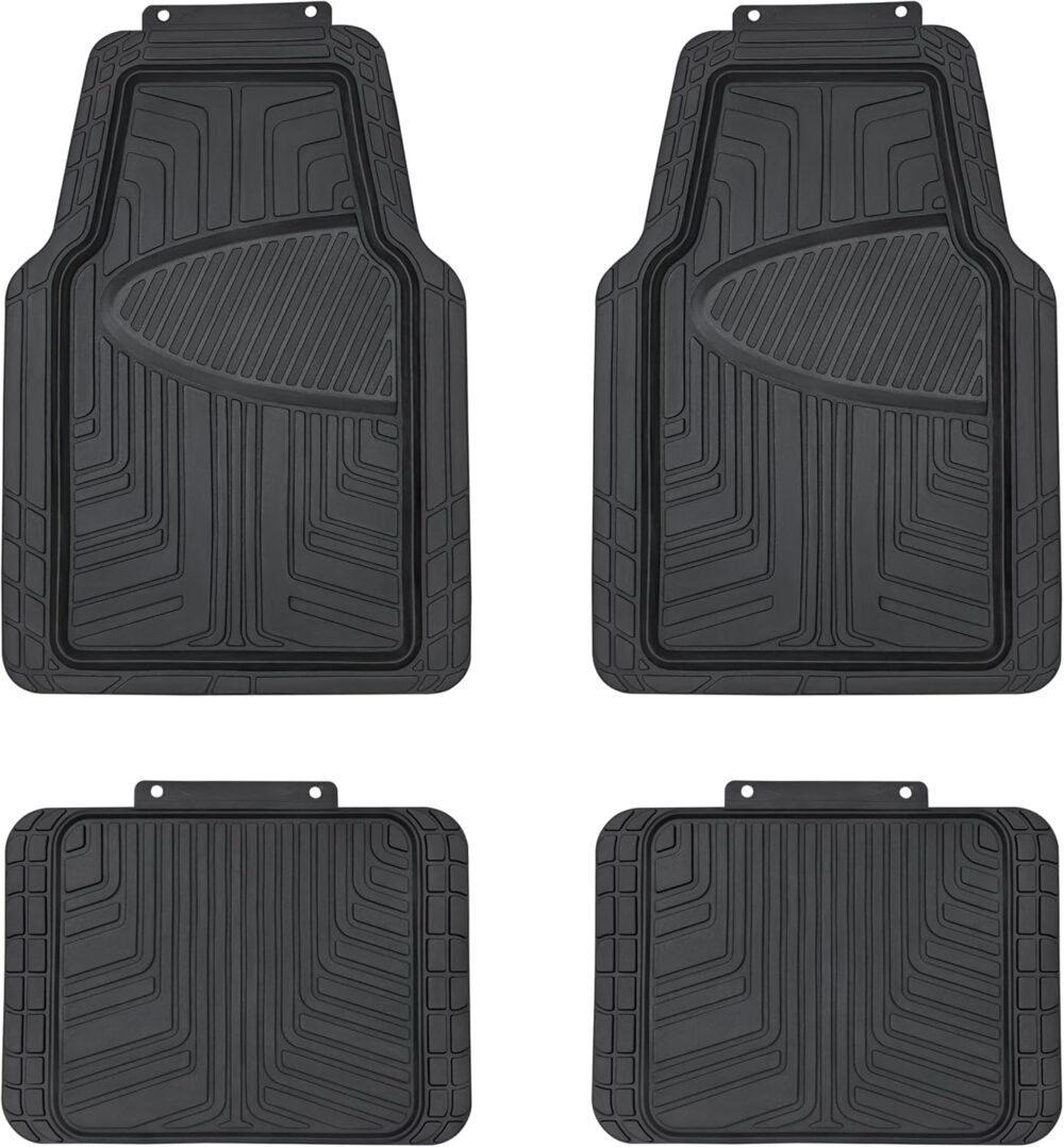4-Piece Premium Rubber Floor Mat for Cars, SUVs and Trucks, All Weather Protection, Universal Trim to Fit, Black - Image 2