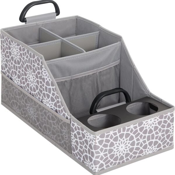 Car Seat Organizer Backseat Car Organizer with 12 Storages Compartments, 2 Metal Cup Holders, Storage Box for Front Back Passenger Between Behind Middle Seats for Trunk Van