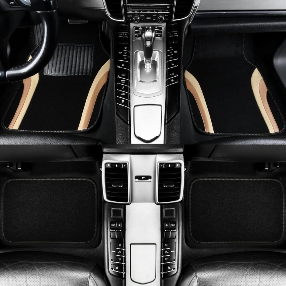 Beige Leather Car Floor Mats, Sporty Waterproof Car Carpet,Universal Automotive Floor Mats Fit for Sedans, Cars, Mid Trucks, Vans, SUV, Set of 4 (Black and Beige) - Image 2