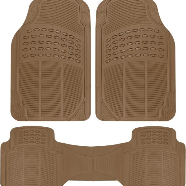 Floor Mats for Cars Trucks SUV, 3-Piece All-Weather Car Mats with Universal Fit Design, Durable Car Floor Mats with Capture Ridges, Waterproof Rubber Floor Mats for Cars (Beige)