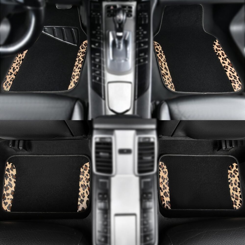 Waterproof Universal Fit Car Floor Mats, Leopard Print Car Mats Fit for SUV,Vans,sedans, Trucks,Set of 4pcs Car Carpet with Driver Heel Pad and Nibs Backing,for Cute Women Girl Brown Leopard - Image 2