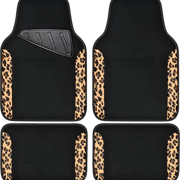 Waterproof Universal Fit Car Floor Mats, Leopard Print Car Mats Fit for SUV,Vans,sedans, Trucks,Set of 4pcs Car Carpet with Driver Heel Pad and Nibs Backing,for Cute Women Girl Brown Leopard