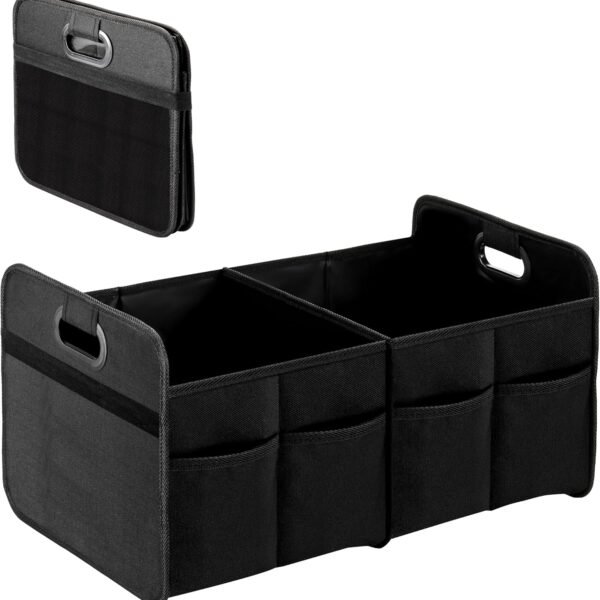 Trunk Organizer for Car/SUV/Truck, Collapsible 2 Compartment Automotive Storage Box, 600D Waterproof Oxford Polyester 50L Travel Accessories, Anti-slip & Leak-proof, Black New