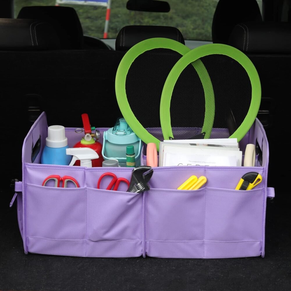 Car Trunk Organizer, Purple, Unisex, Foldable, Non-slip, Adjustable Straps, Multiple Compartments, 600D Oxford Cloth Material - Image 2