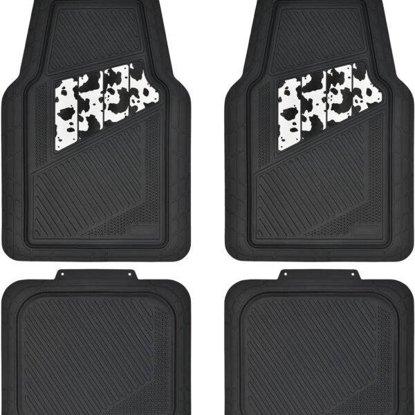 Heavy Duty Rubber Floor Mats Cow Print Car Mats 4-Piece Car Mat Set - Universal Waterproof Floor Mats for Car SUV Truck, Durable All-Weather Mats