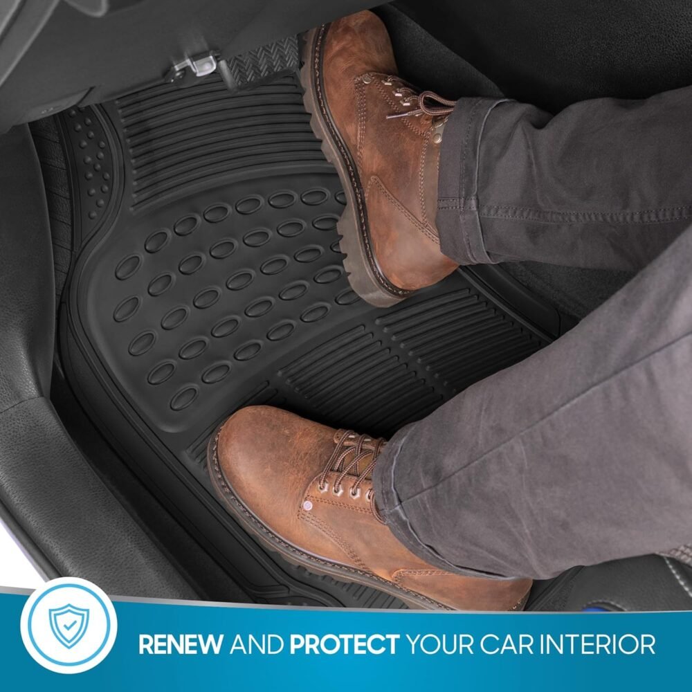 Floor Mats for Cars Trucks SUV, 3-Piece All-Weather Car Mats with Universal Fit Design, Durable Car Floor Mats with Capture Ridges, Waterproof Rubber Floor Mats for Cars (Black) - Image 2