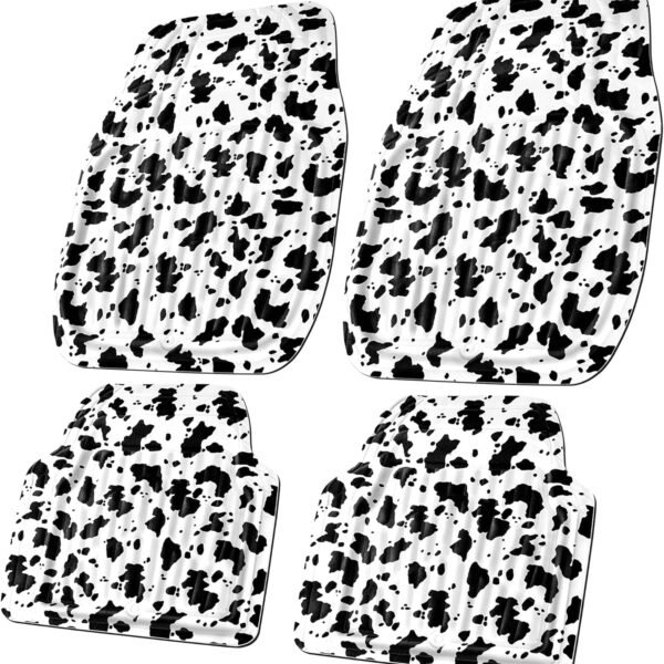 Leather Cow Print Car Floor Mats, 3D Waterproof All Weather, Universal Trim to Fit & Anti-Slip Burr Bottom, Safety & Light Easy Clean Install for SUV Truck Auto Sedan Van (Cow Print)