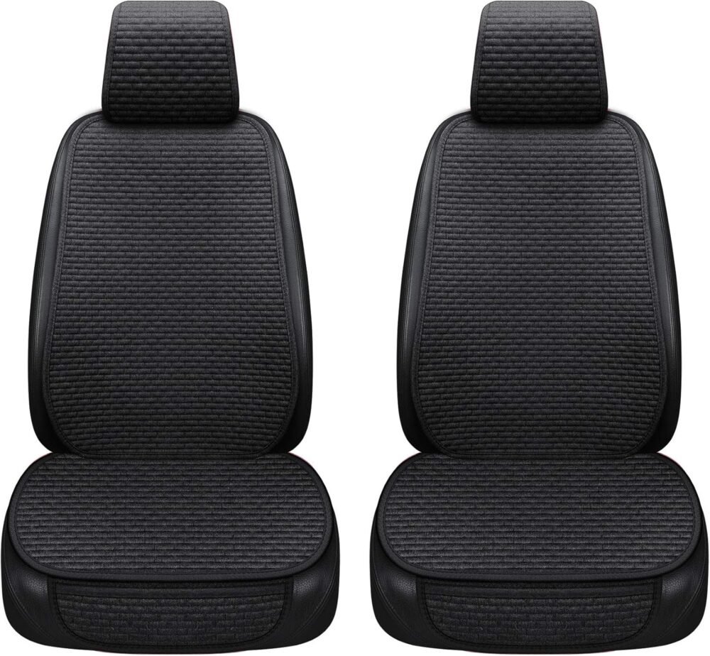 Car Seat Covers Cushion Pad, Seat Covers for Cars, Super Breathable, Warm in Winter and Cool in Summer, Anti-Slip, Storage Bags, Universal Seat Covers Fit for Most Sedans(Black 2 Front Seat)