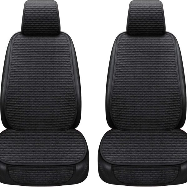 Car Seat Covers Cushion Pad, Seat Covers for Cars, Super Breathable, Warm in Winter and Cool in Summer, Anti-Slip, Storage Bags, Universal Seat Covers Fit for Most Sedans(Black 2 Front Seat)