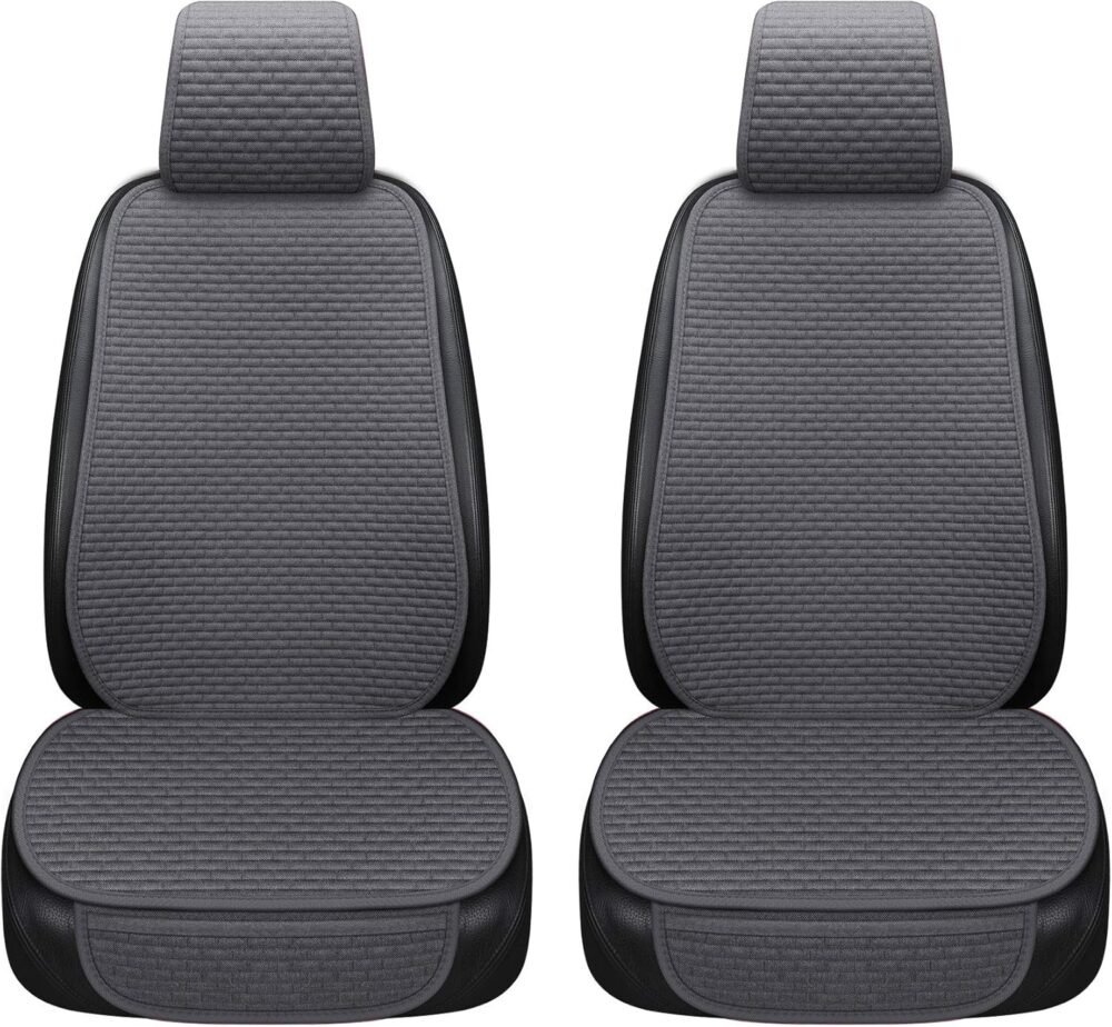 Car Seat Covers Cushion Pad, Seat Covers for Cars, Super Breathable, Warm in Winter and Cool in Summer, Anti-Slip, Storage Bags, Universal Seat Covers Fit for Most Sedans(Gray 2 Front Seat)