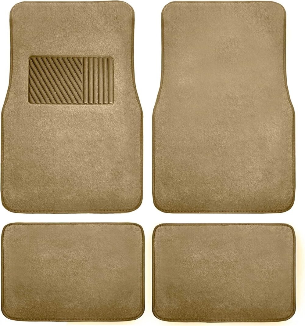 Car Floor Mat 4 Piece Set Driver's Seat with Heel Pad Deluxe Front 66 x 43 cm Rear 32 x 43 cm Beige