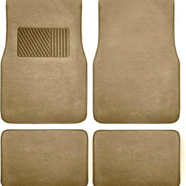 Car Floor Mat 4 Piece Set Driver's Seat with Heel Pad Deluxe Front 66 x 43 cm Rear 32 x 43 cm Beige